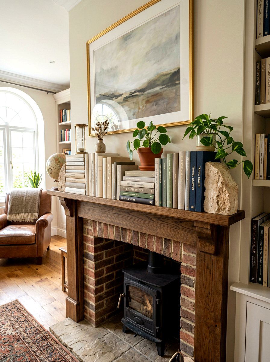 Bookshelf mantel decor - 30 mantel decor ideas