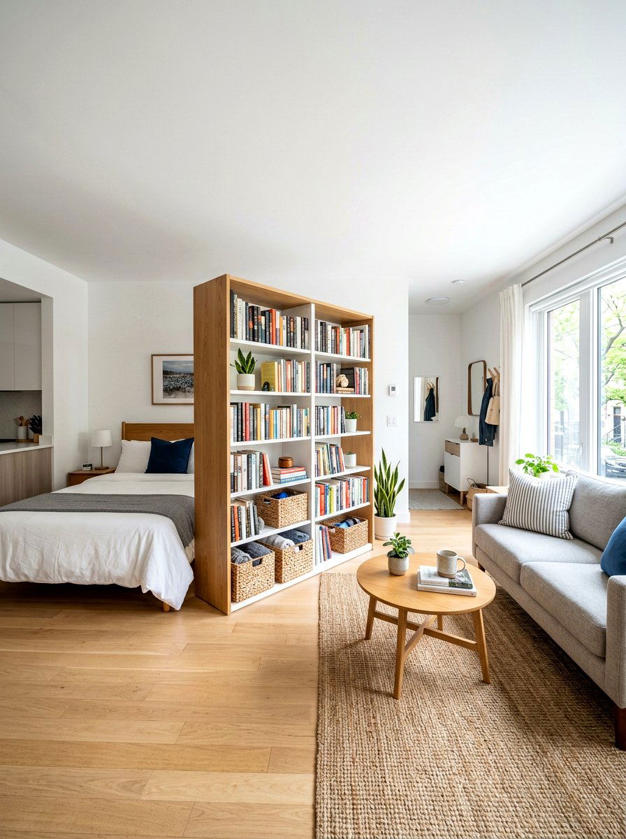 Bookshelf room divider - 30 small apartment storage ideas