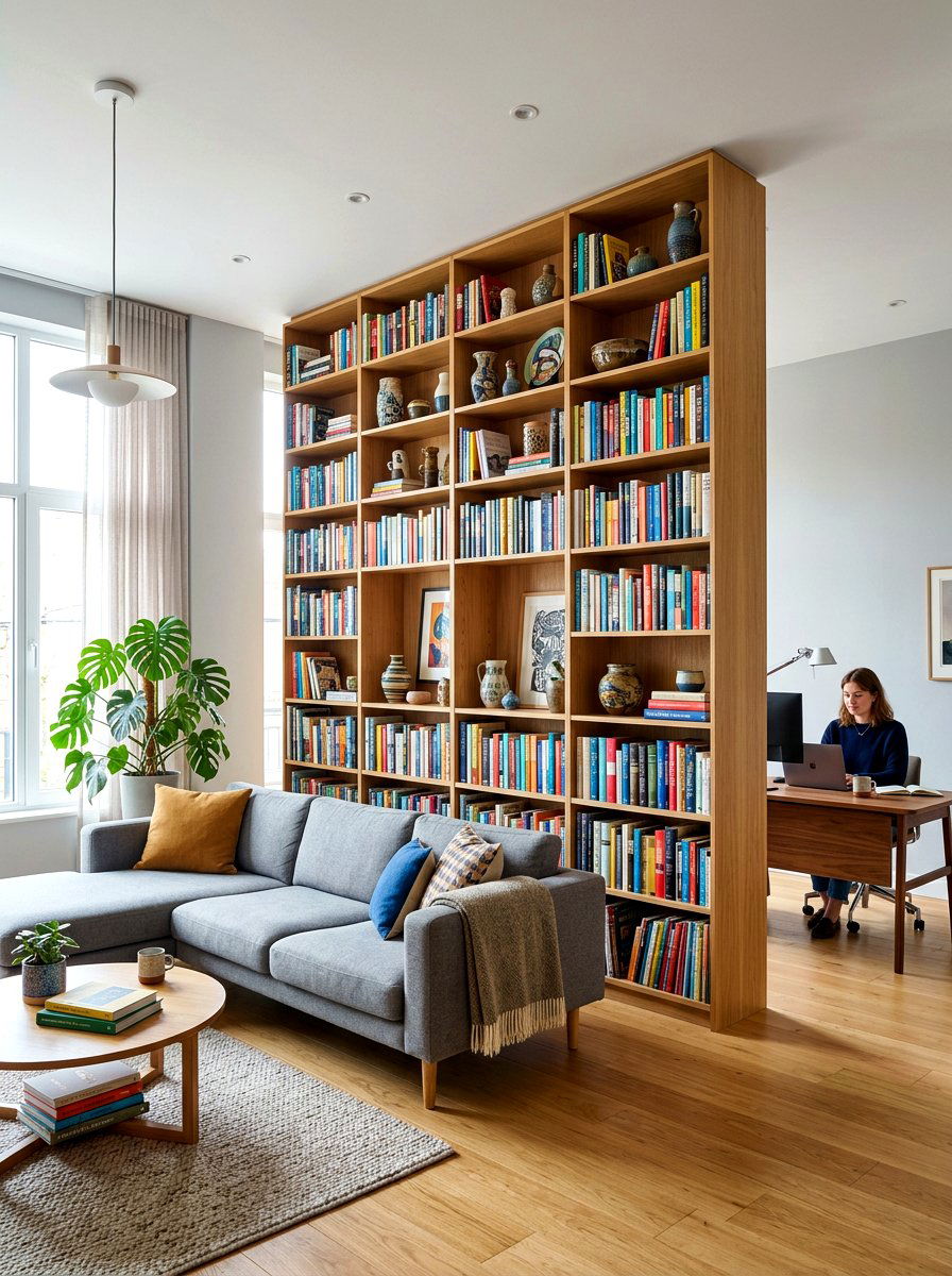 Bookshelf room divider - 30 acoustic living room ideas