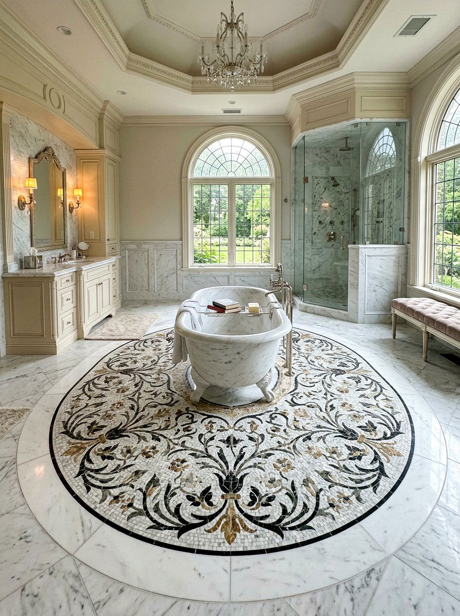 Bordered Inlay Marble Bathroom Floor - 30 marble mosaic bathroom ideas