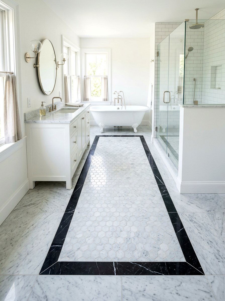 Bordered Marble Tile - 30 mosaic marble bathroom ideas