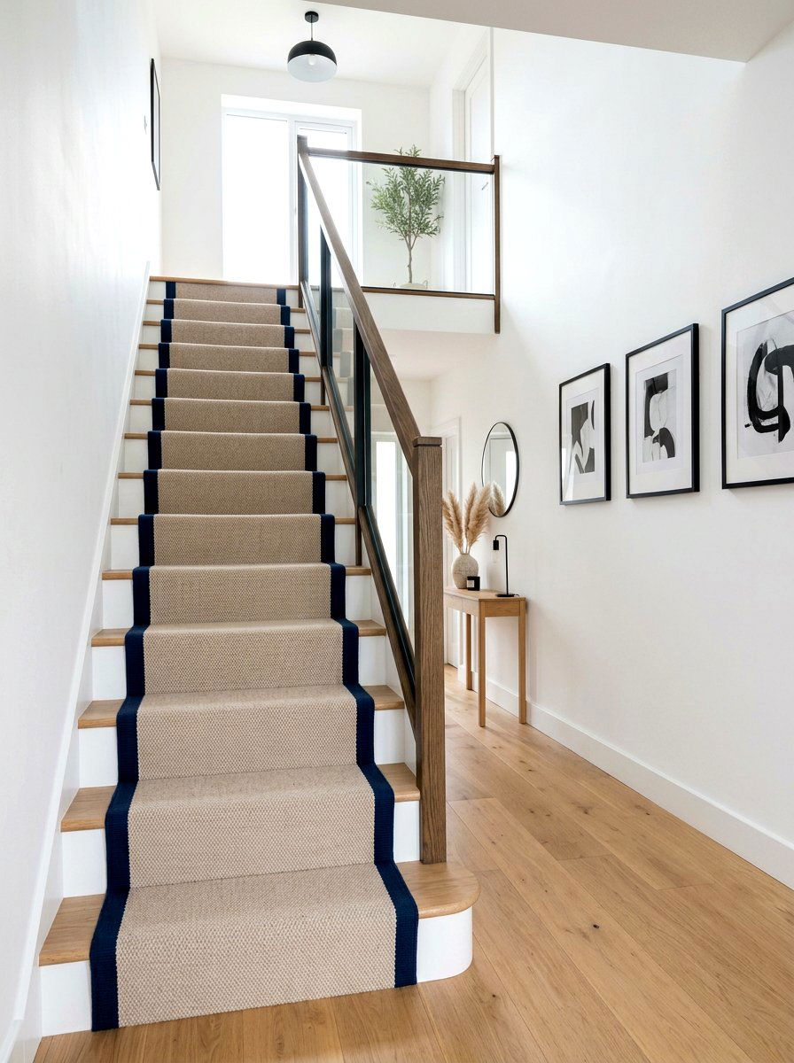 Bordered Stair Runner - 30 vintage stair carpet ideas