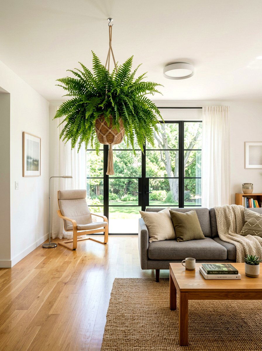 Boston Fern Living Room - 30 hanging fern indoor ideas