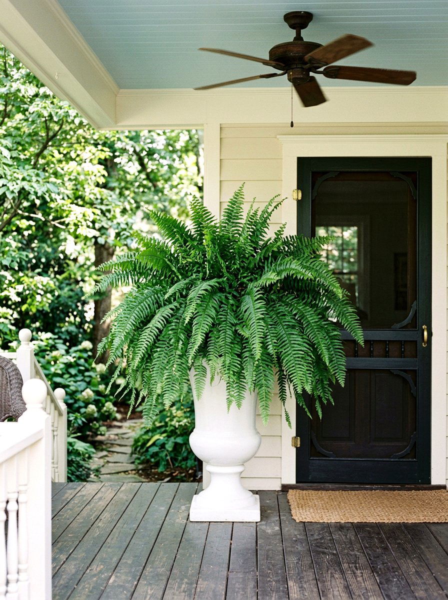 Boston fern porch urn - 30 porch urn planter ideas