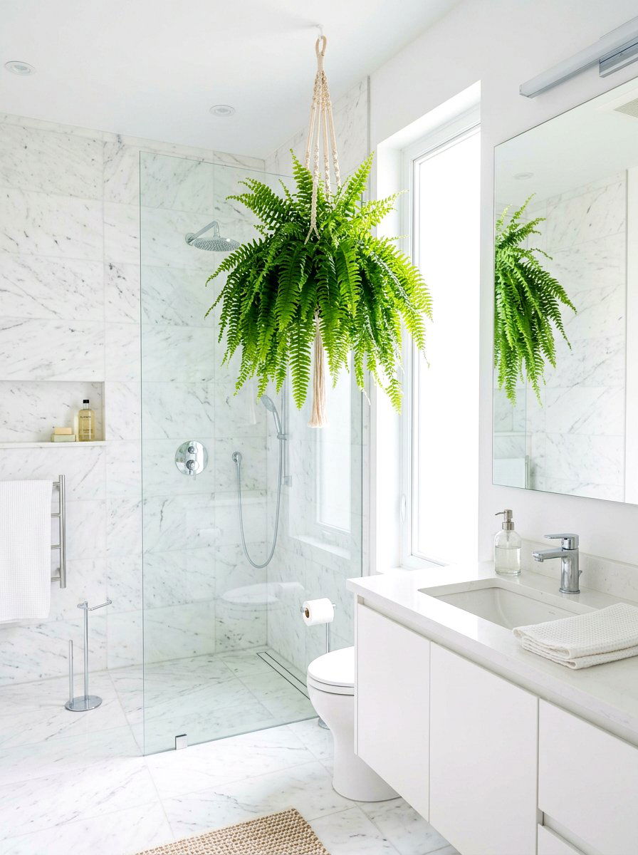 Boston fern shower sanctuary - 30 low light indoor plant decor ideas