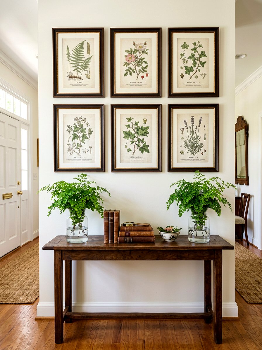 Botanical Art Entryway - 30 spring entry table ideas