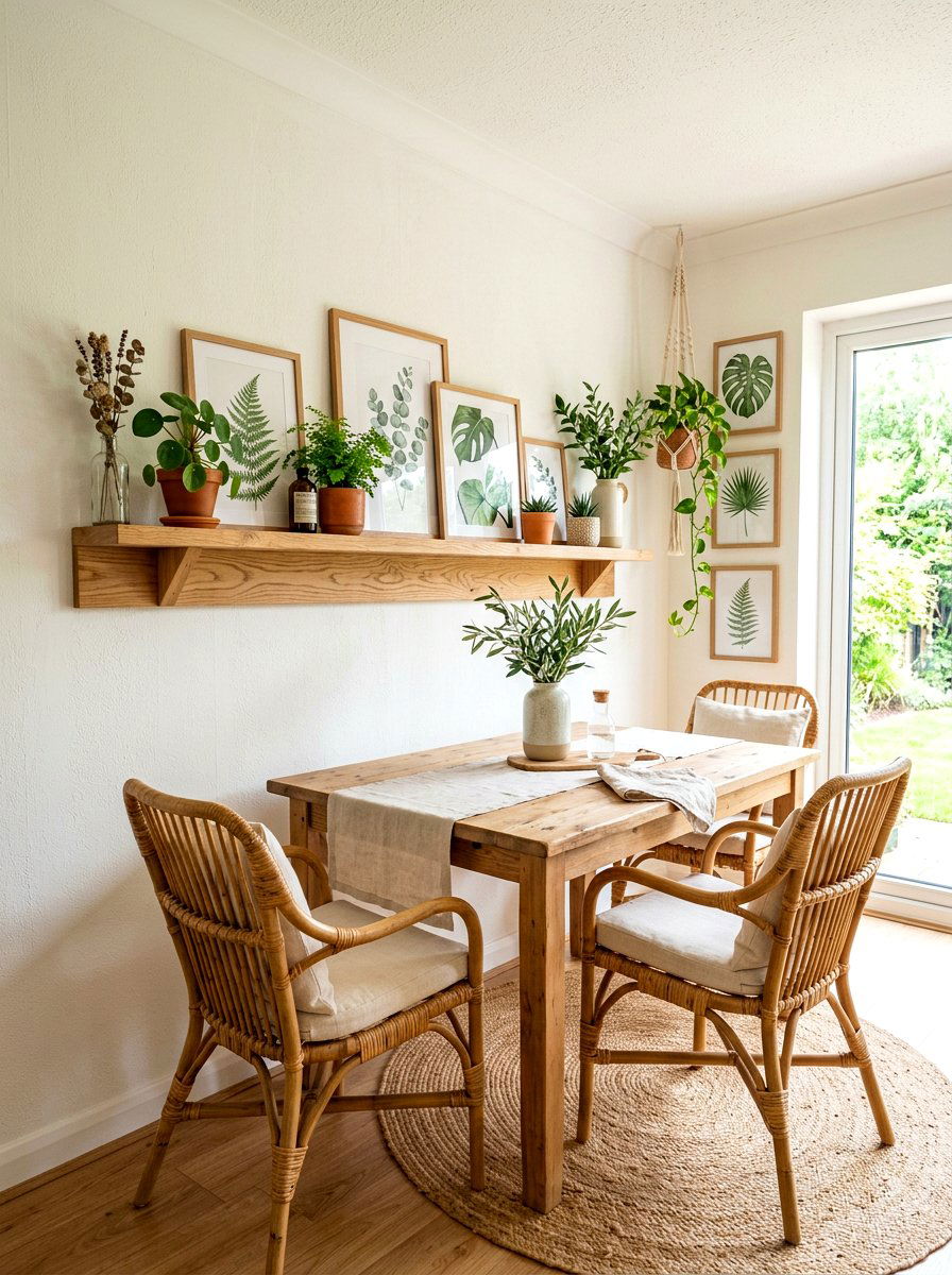 Botanical Art On Wooden Shelf - 30 dining room picture ledge ideas
