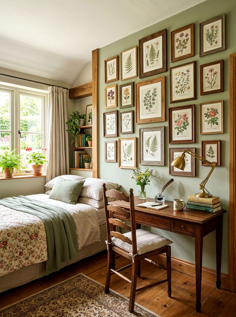 Botanical Gallery Wall - 30 cottagecore bedroom ideas