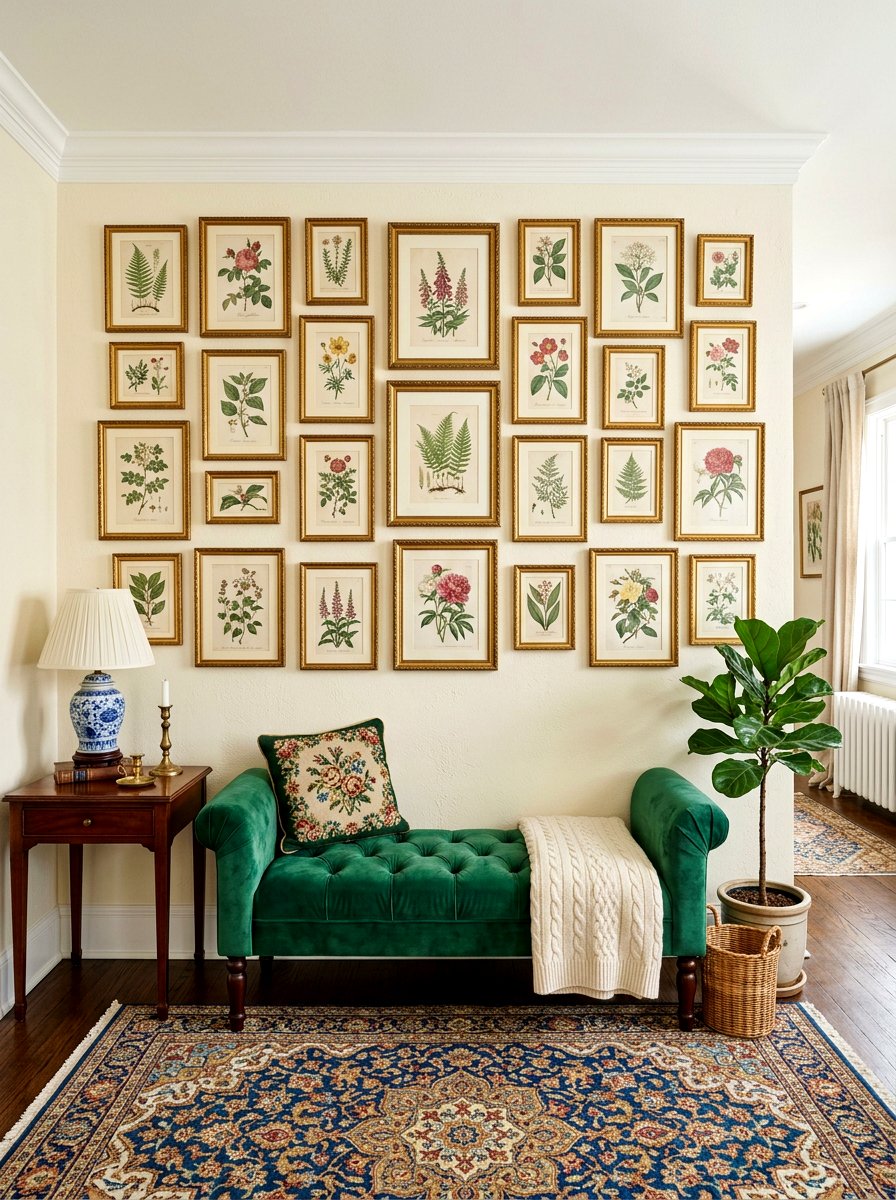 Botanical Gallery Wall - 30 grandma chic decor ideas