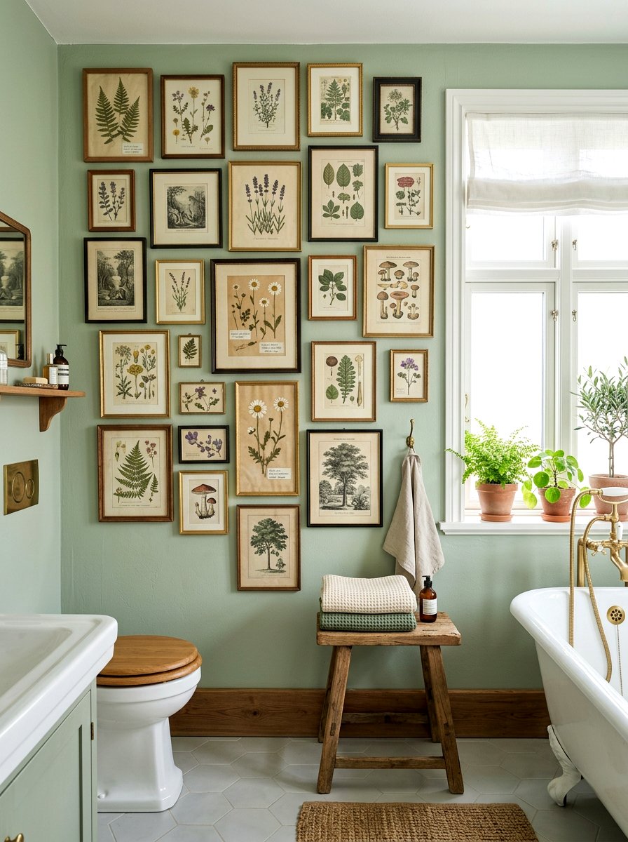 Botanical Gallery Wall - 30 fairycore bathroom ideas