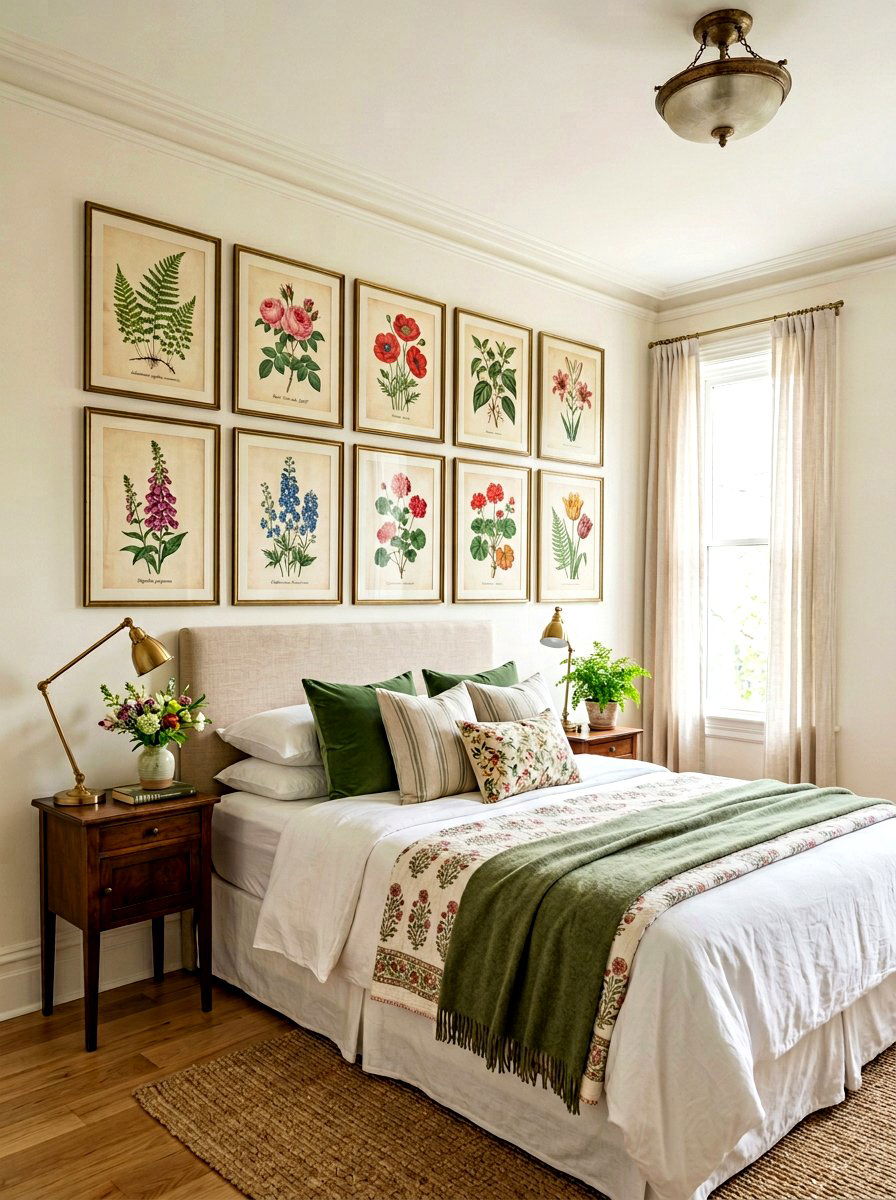 Botanical Gallery Wall Bedroom - 30 grandmillennial bedroom ideas