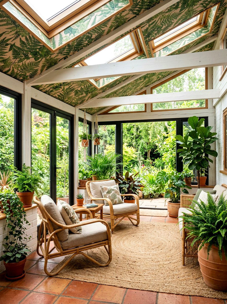 Botanical Greenery Sunroom - 30 wallpaper ceiling ideas