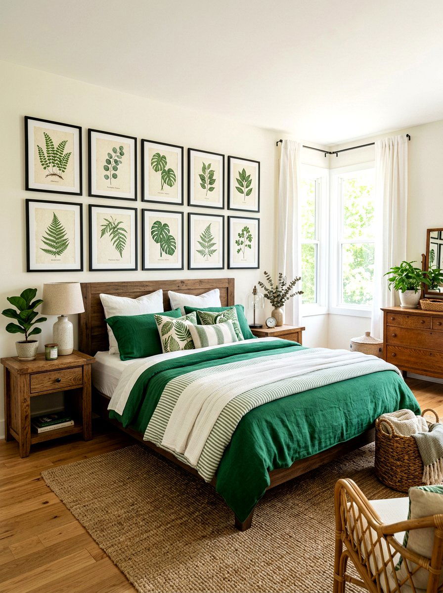 Botanical Leaf Print - 30 earthy bedroom decor ideas