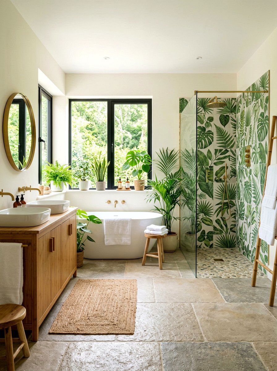 Botanical Print Bathroom Tile - 30 bathroom accent tile ideas