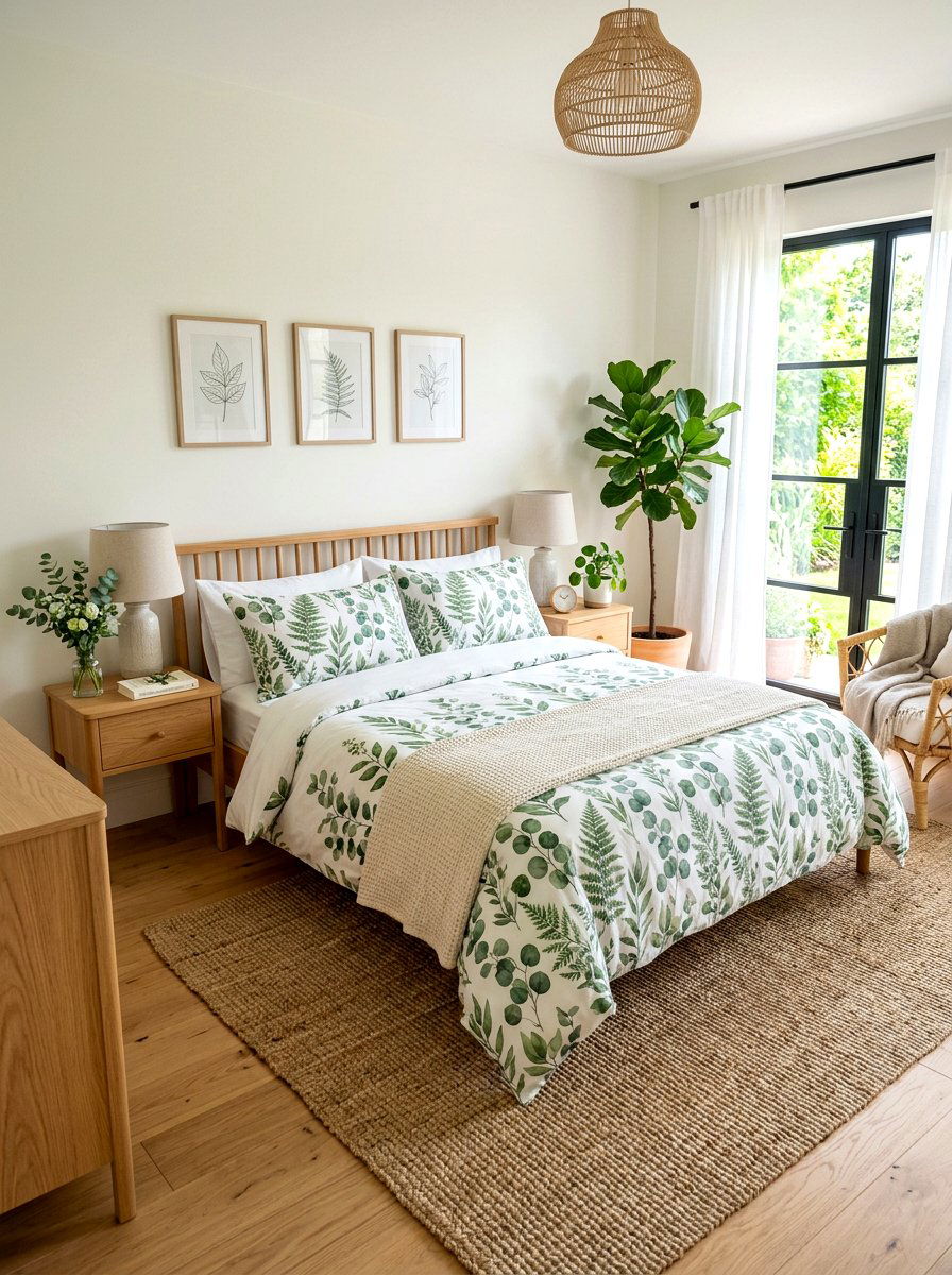 Botanical Print Bedding Set - 30 elevated bed styling bedroom ideas