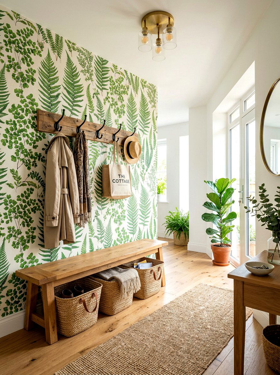 Botanical Print Entryway - 30 entry wallpaper ideas