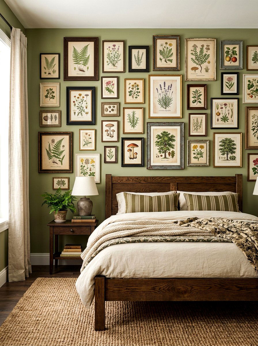 Botanical Print Gallery Wall - 30 bloomcore bedroom ideas