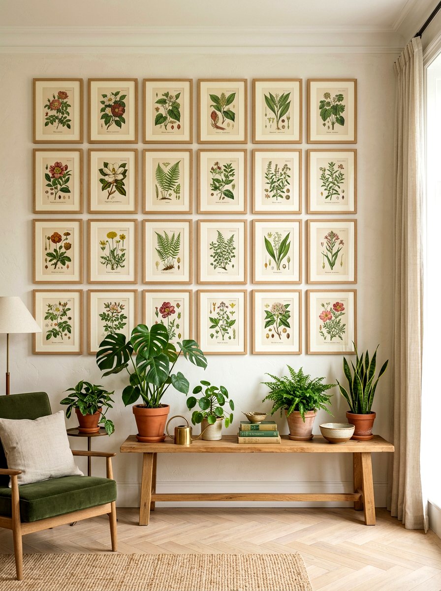Botanical Print Plate Wall - 30 plate wall dining room ideas