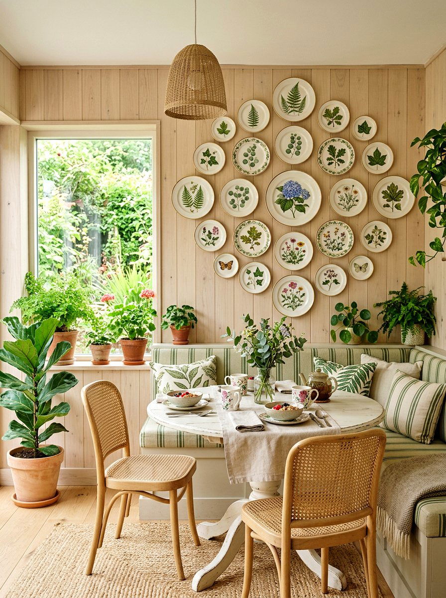 Botanical Print Plate Wall - 30 plate wall display ideas