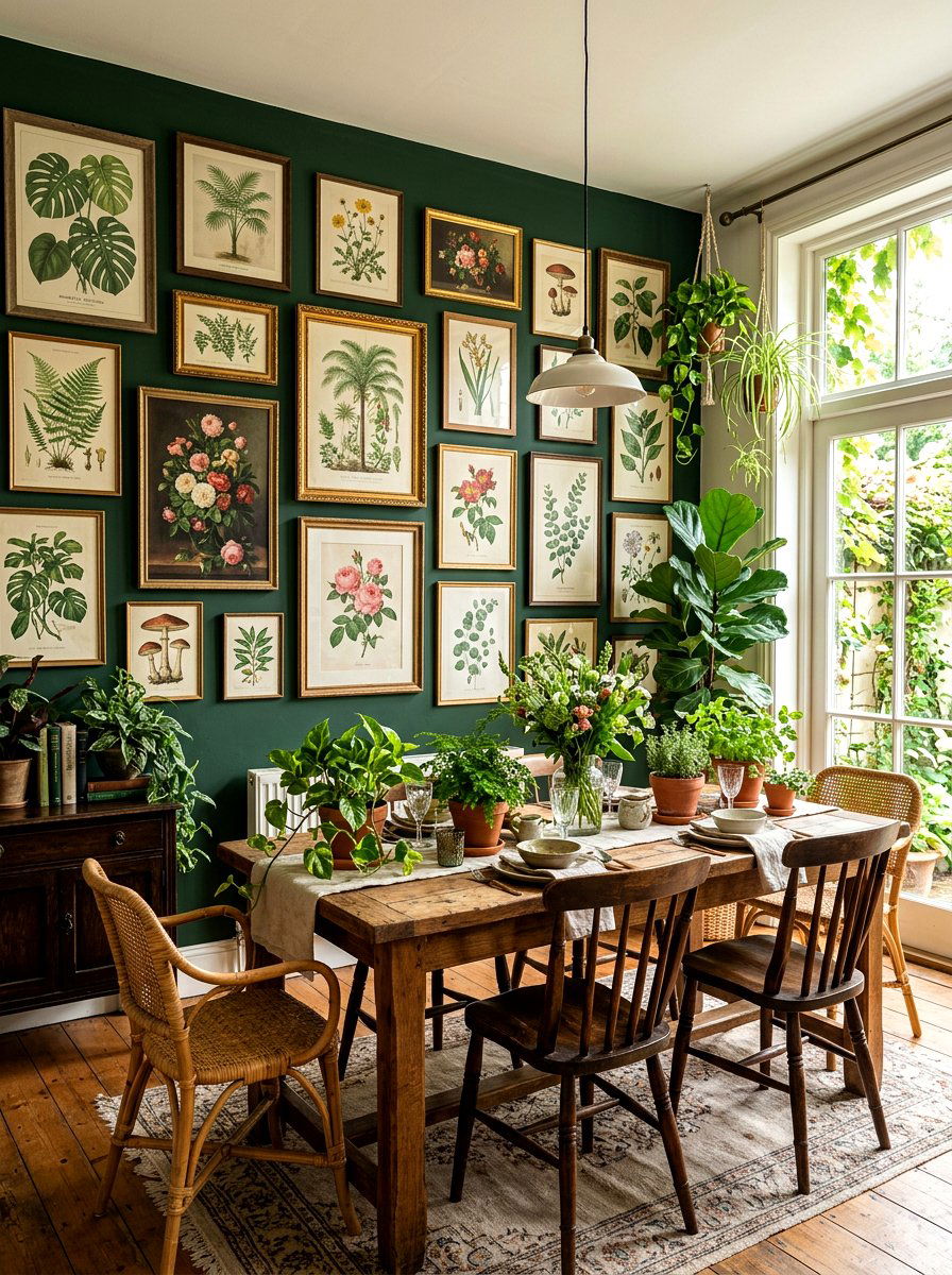 Botanical Print Wall - 30 maximalist art wall ideas