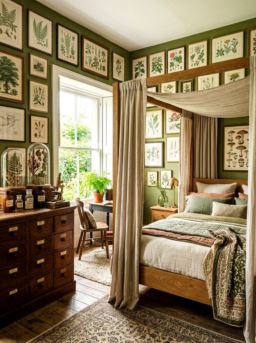 Botanical Study Bedroom - 30 dark academia bedroom ideas