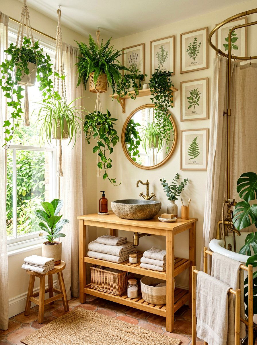 Botanical Themed Bathroom - 30 cottagecore bathroom ideas