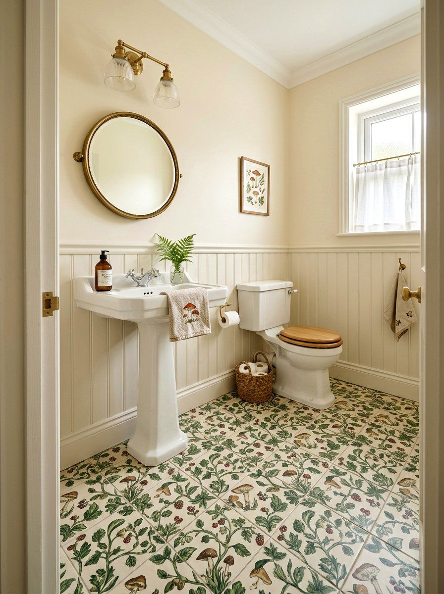 Botanical Tile Floor - 30 mushroom powder room ideas
