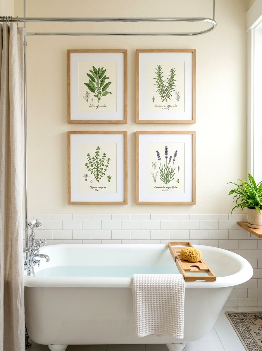 Botanical Wall Art - 30 cottage farmhouse bathroom ideas