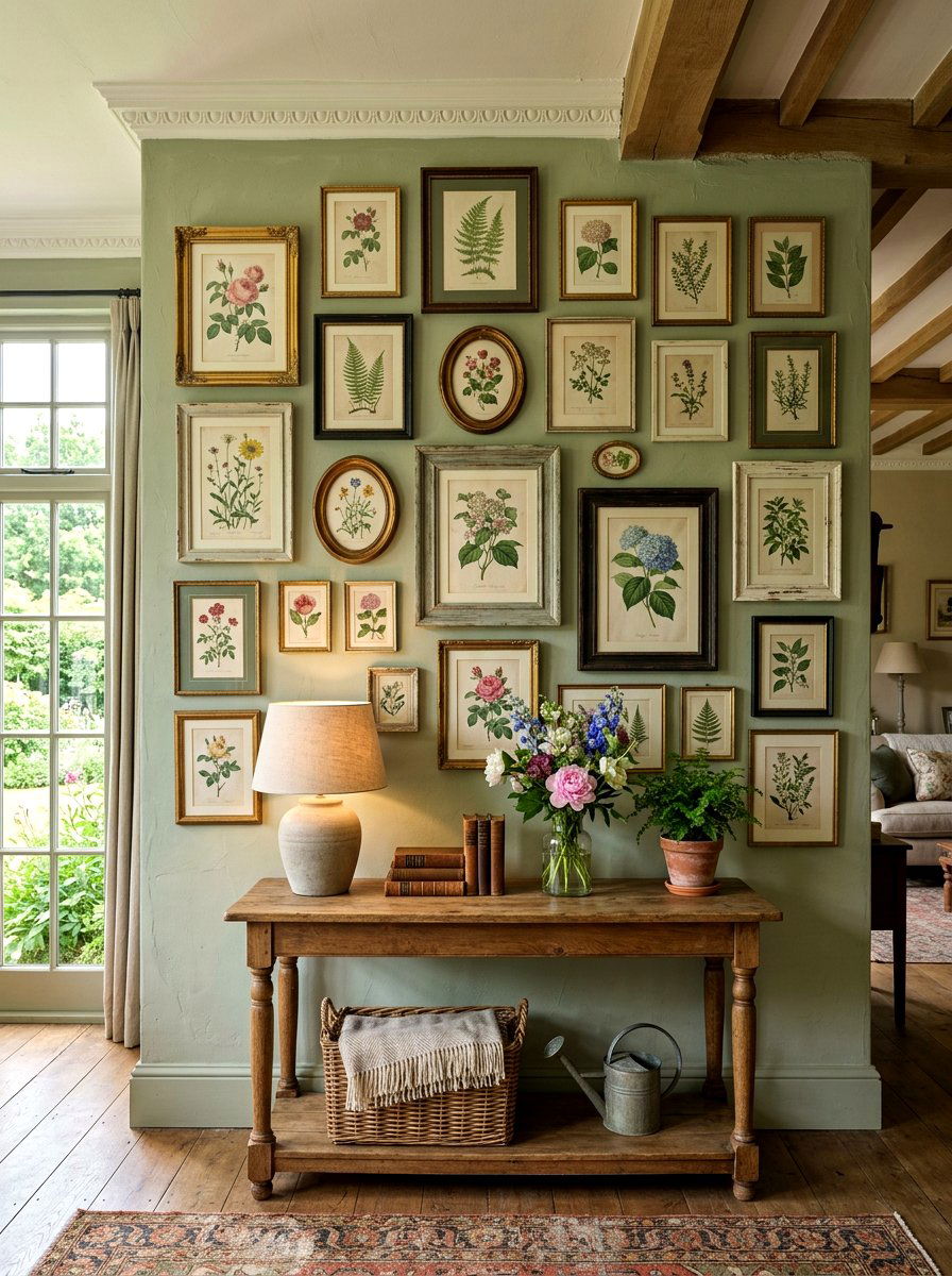 Botanical Wall Art Gallery - 30 English cottage living room ideas