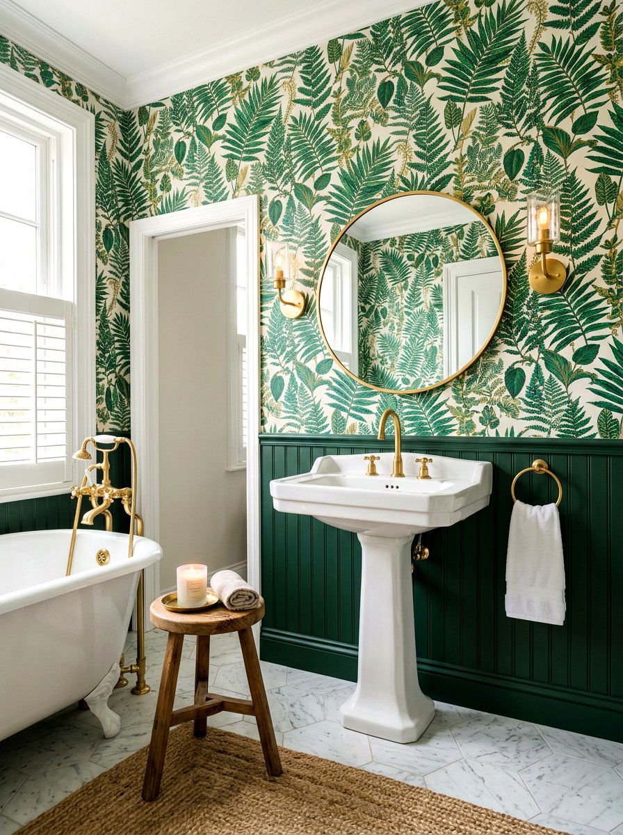 Botanical Wallpaper Bathroom - 30 forest inspired bathroom ideas