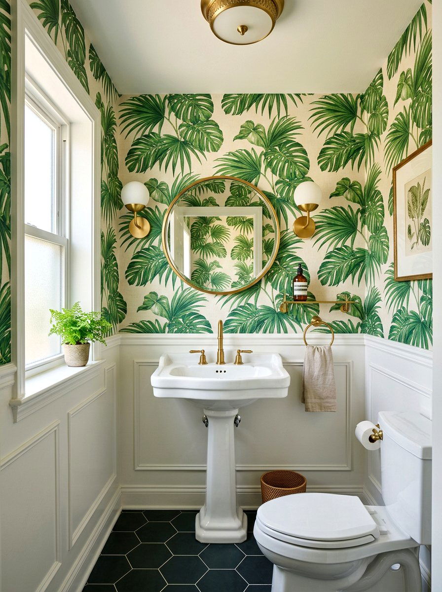 Botanical Wallpaper Powder Room - 30 guest powder room decor ideas