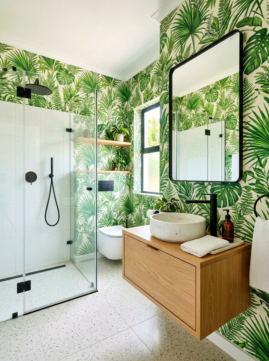 Botanical Wallpaper Print - 30 jewel box bath ideas