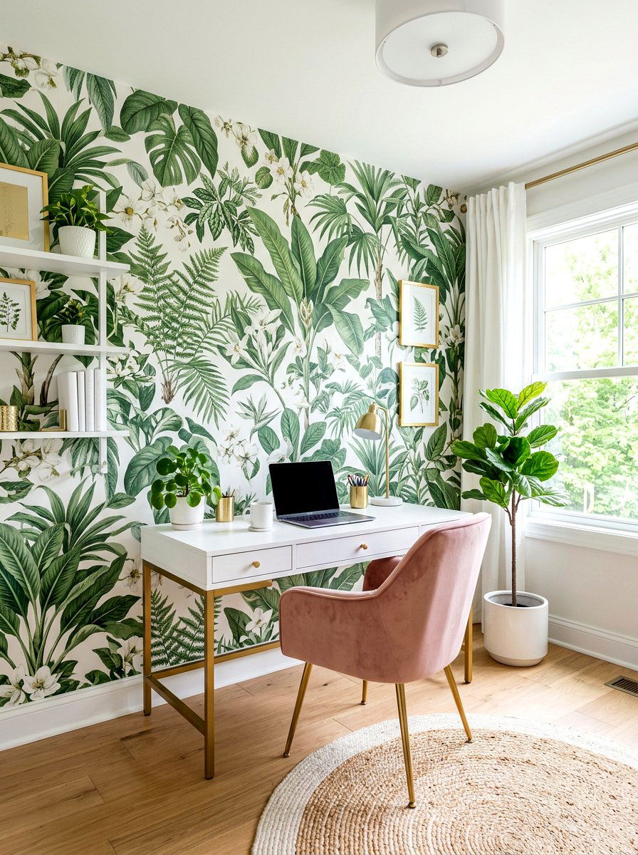 Botanical Wallpaper - 30 home office wall ideas