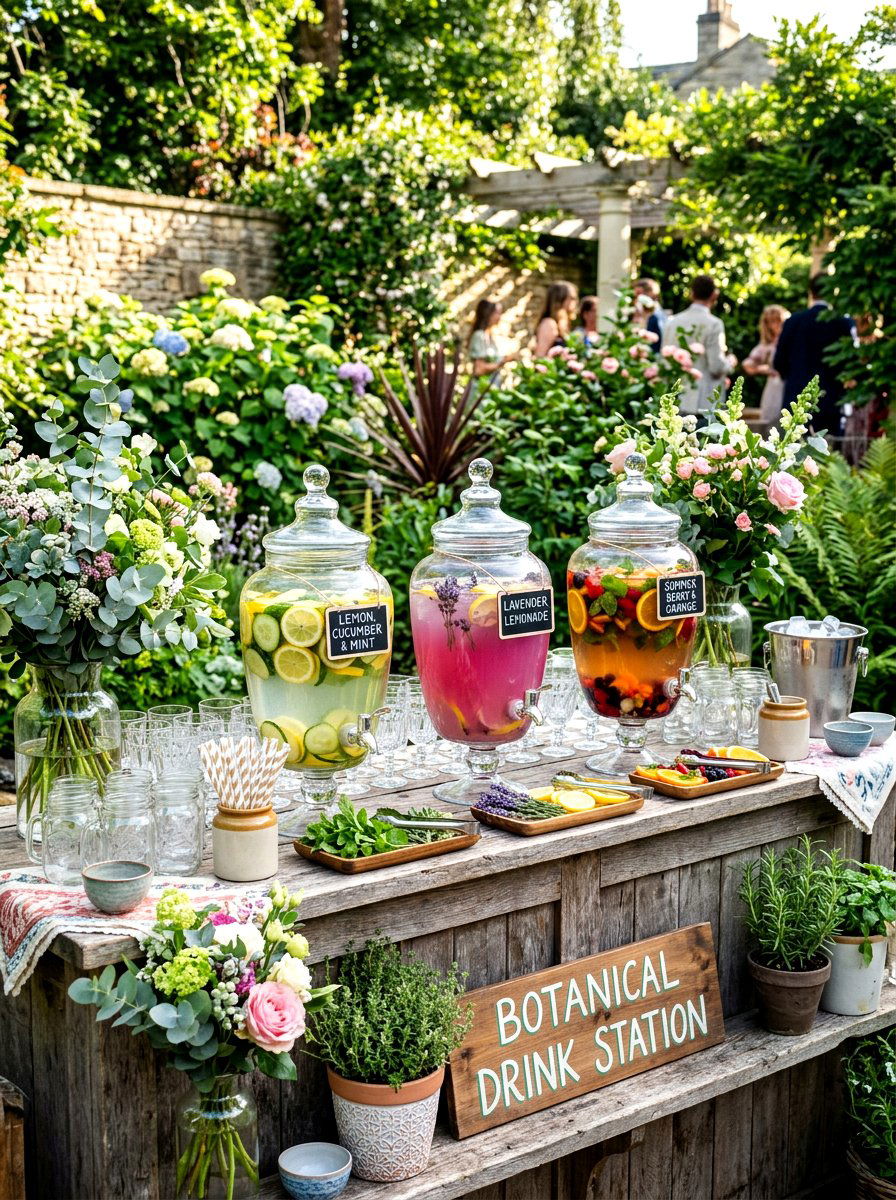 Botanical drink station - 30 bridal shower garden party ideas