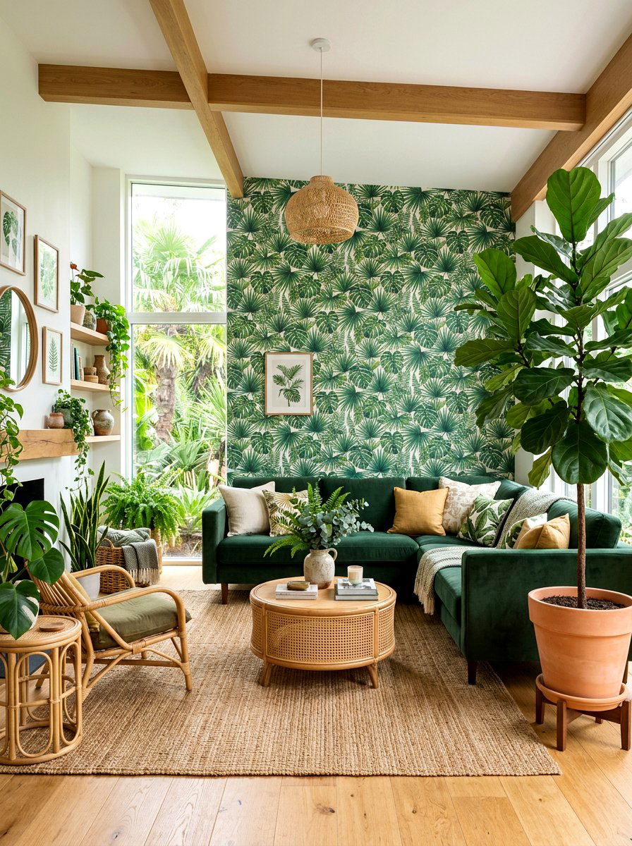 Botanical green living room - 30 emerald green living room ideas