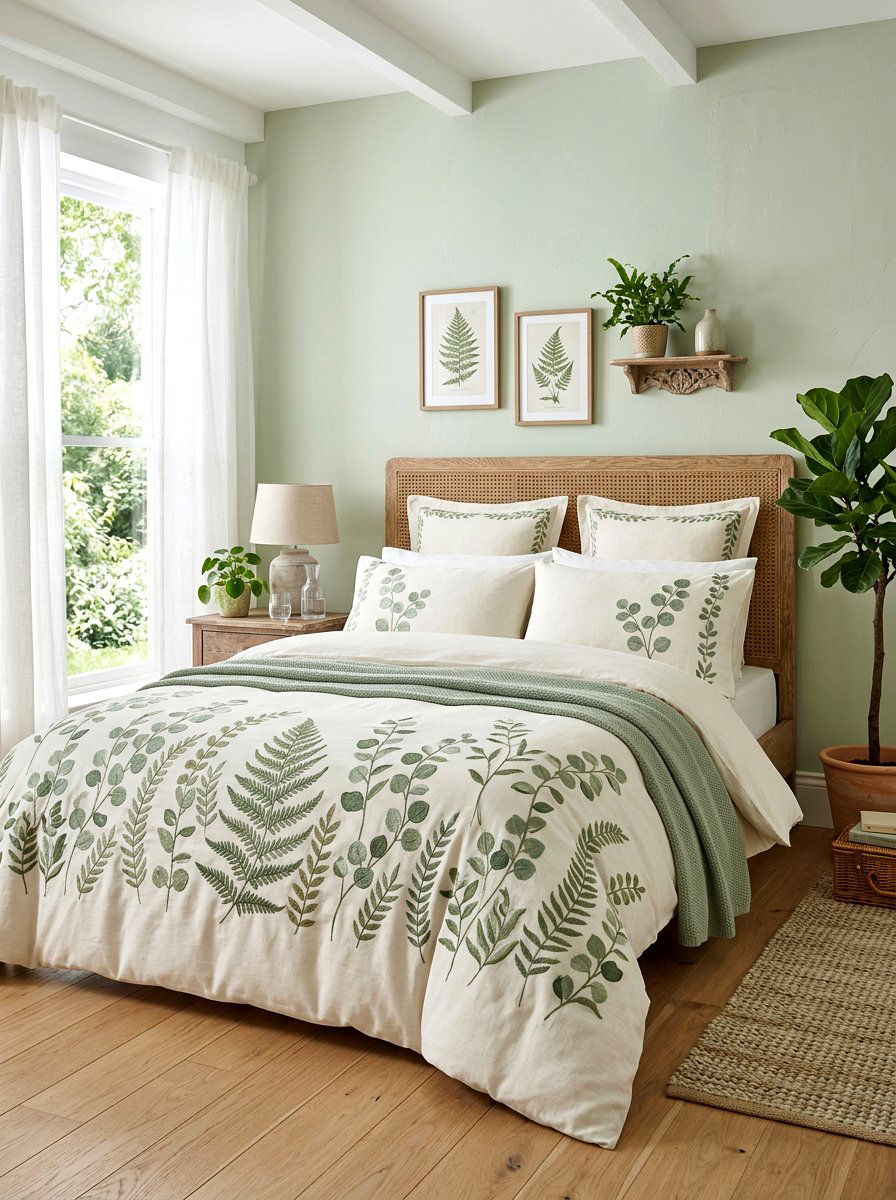 Botanical leaf duvet - 30 embroidered bedding ideas