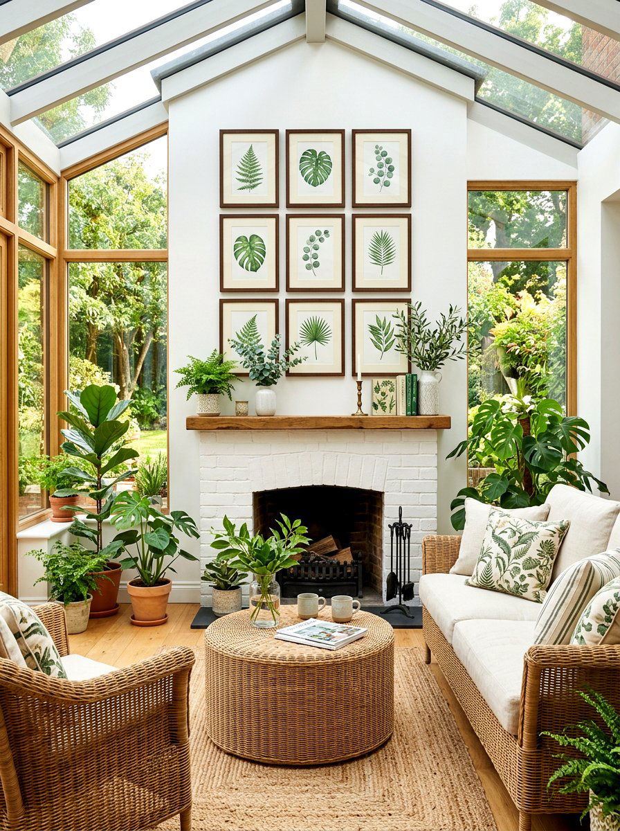 Botanical leaf prints - 30 mantel shelfie ideas