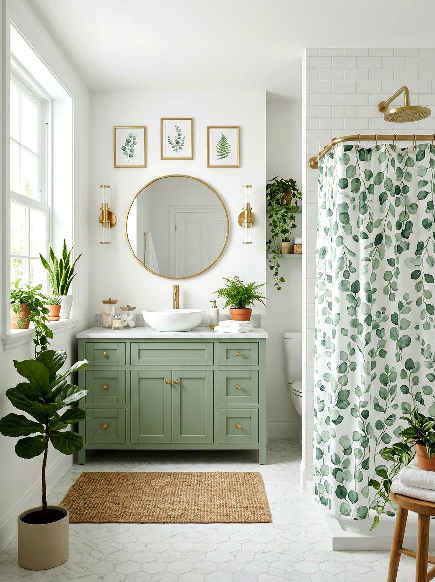Botanical leaf shower curtain - 30 shower curtain bathroom ideas