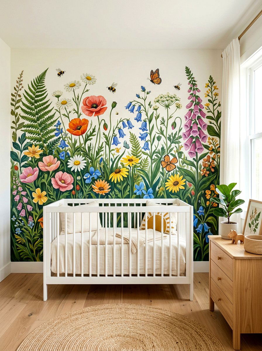 Botanical mural nursery wall - 30 romantic baby room ideas