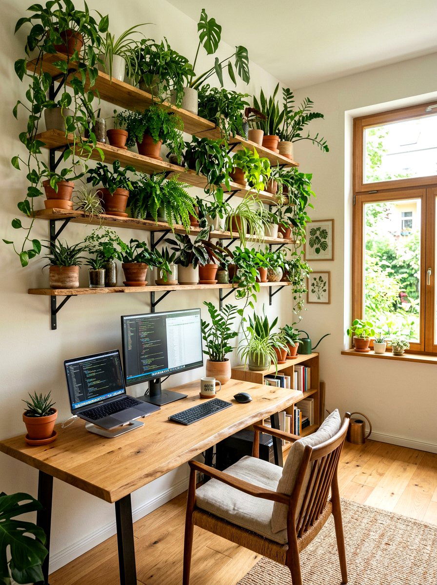 Botanical plant wall - 30 feminine home studio ideas