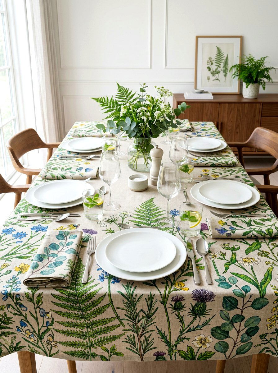 Botanical print linen - 30 garden inspired tablescape ideas