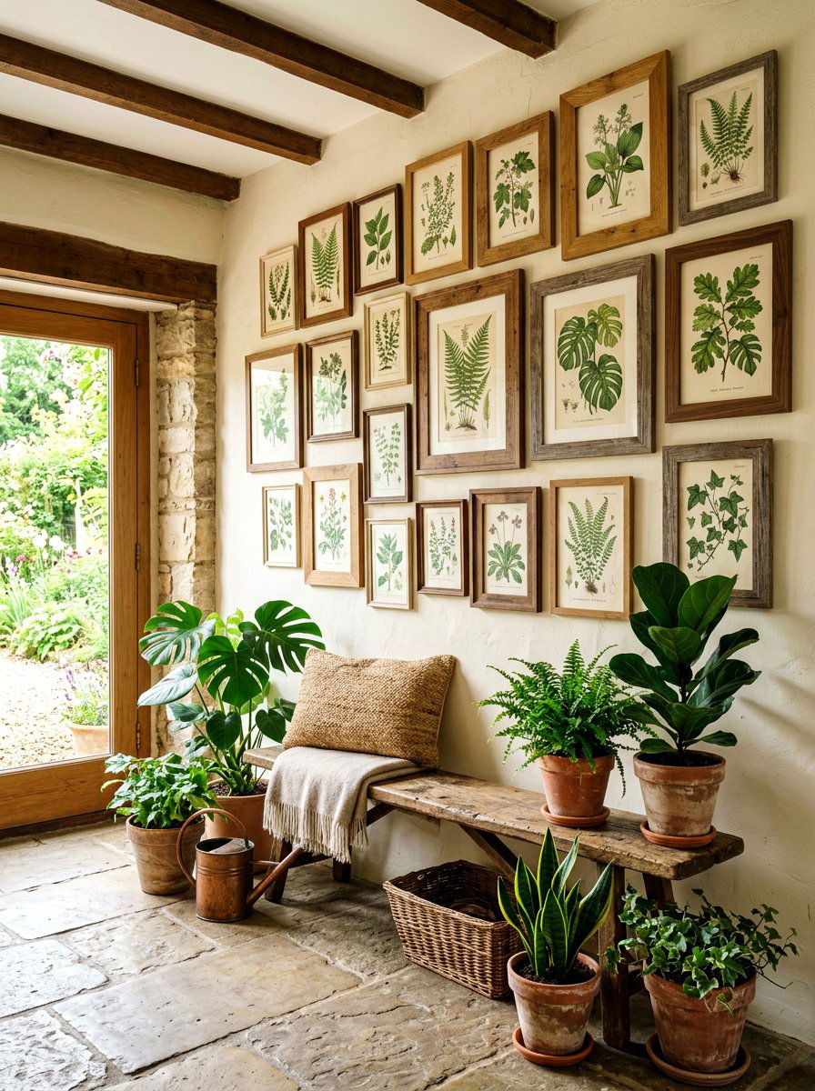 Botanical print salon wall - 30 salon wall entry ideas