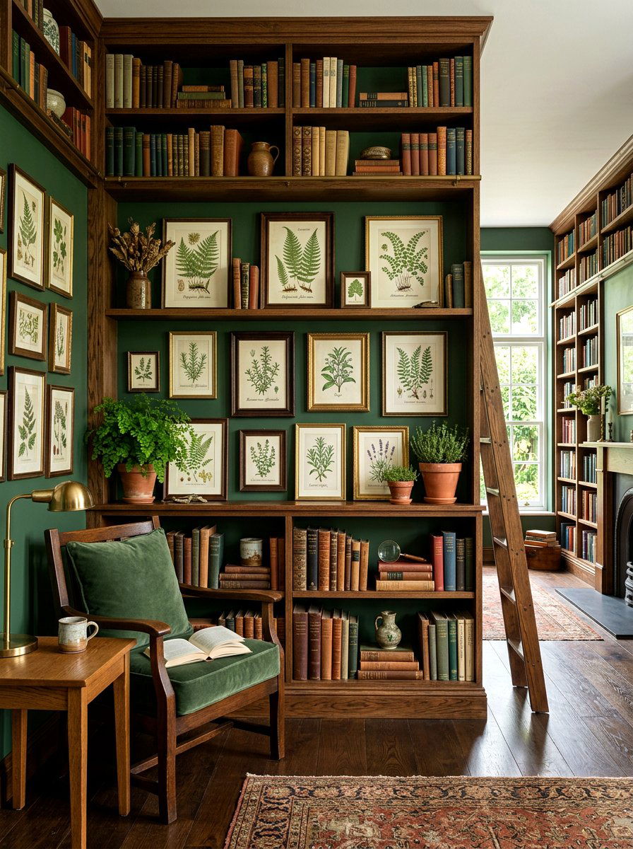 Botanical print shelf - 30 wellness shelf styling ideas