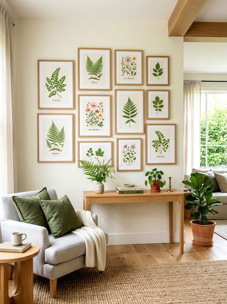 Botanical wall art - 30 soft spring living room ideas
