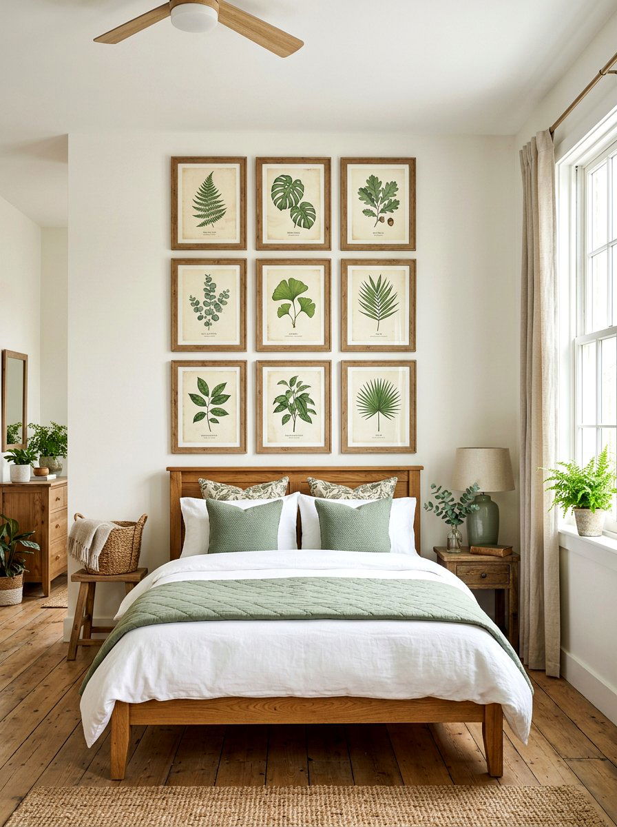 Botanical wall art - 30 farmhouse bedroom ideas