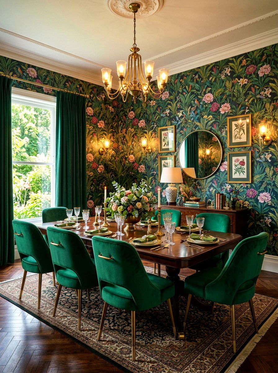 Botanical wallpaper - 30 moody supper club dining ideas