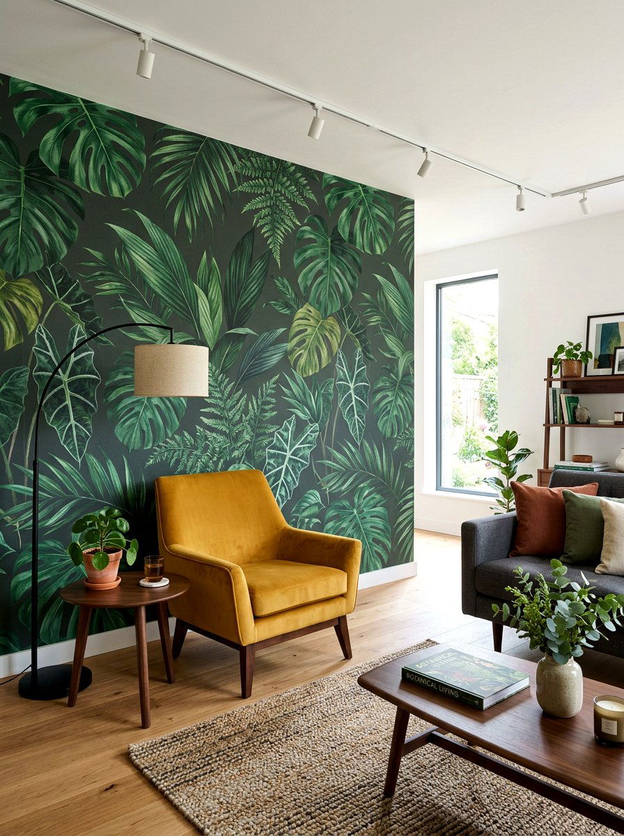 Botanical wallpaper living room - 30 nature inspired living room ideas
