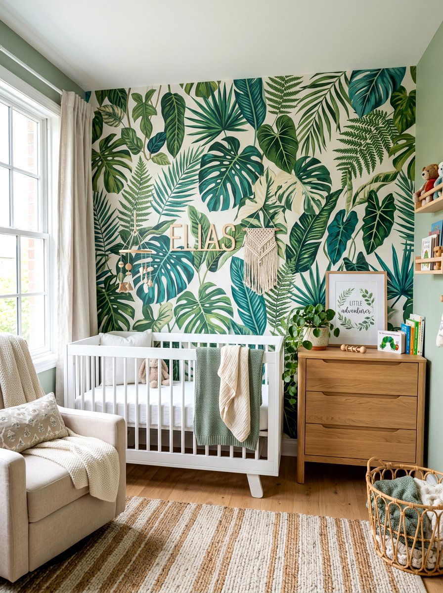 Botanical wallpaper nursery - 30 boho nursery ideas