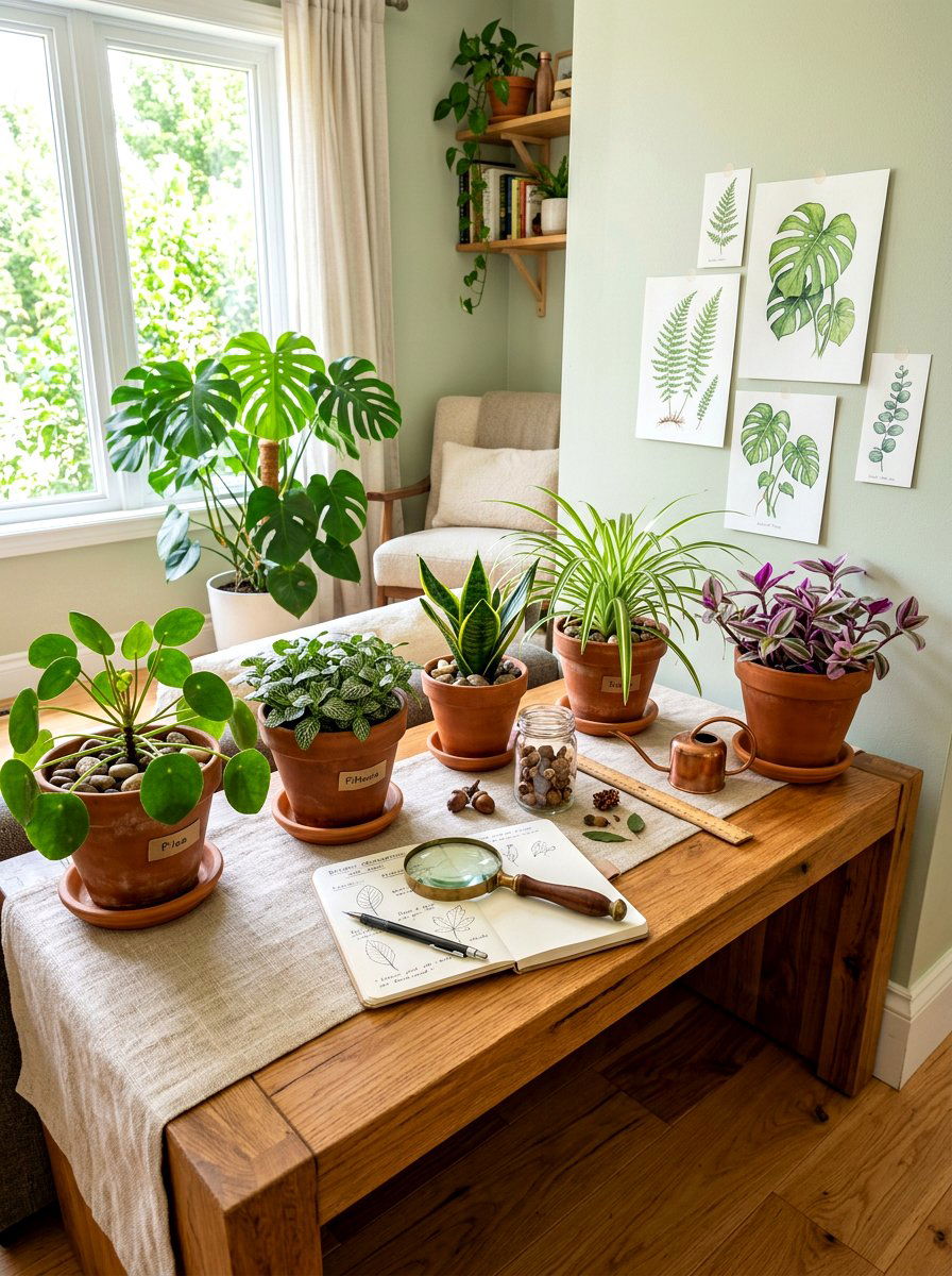 Botany Nature Table With Houseplants - 30 Montessori playroom ideas