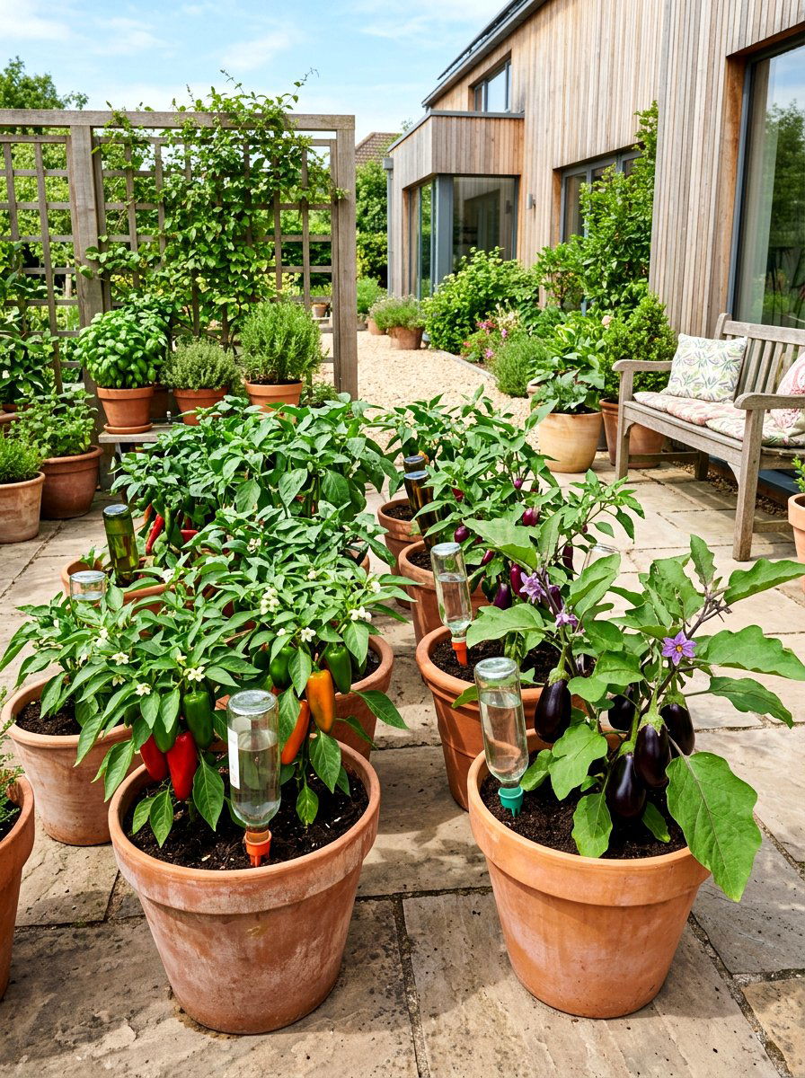 Bottle spike plant waterer - 30 vegetable garden watering ideas